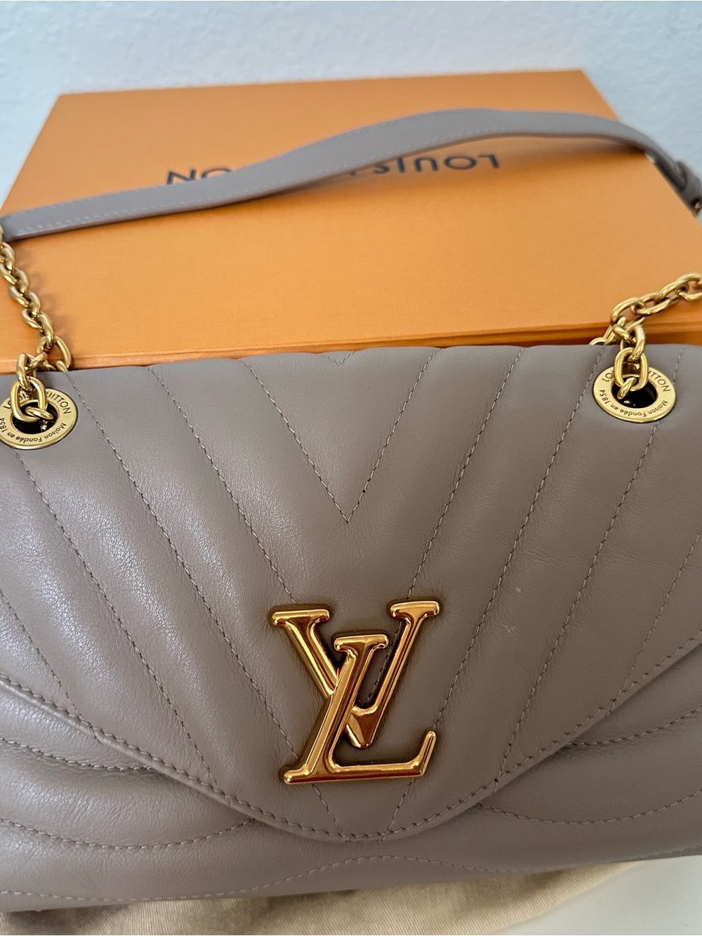 Louis Vuitton Taupe Quilted Shoulder Bag with Gold Hardware